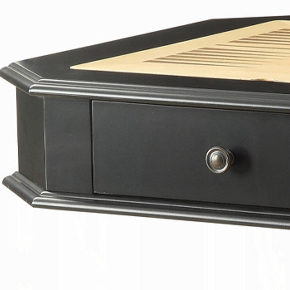 Boen Game Table for Backgammon, Piece Drawer, 28 Inch Top, Black Turned Base - BM351821