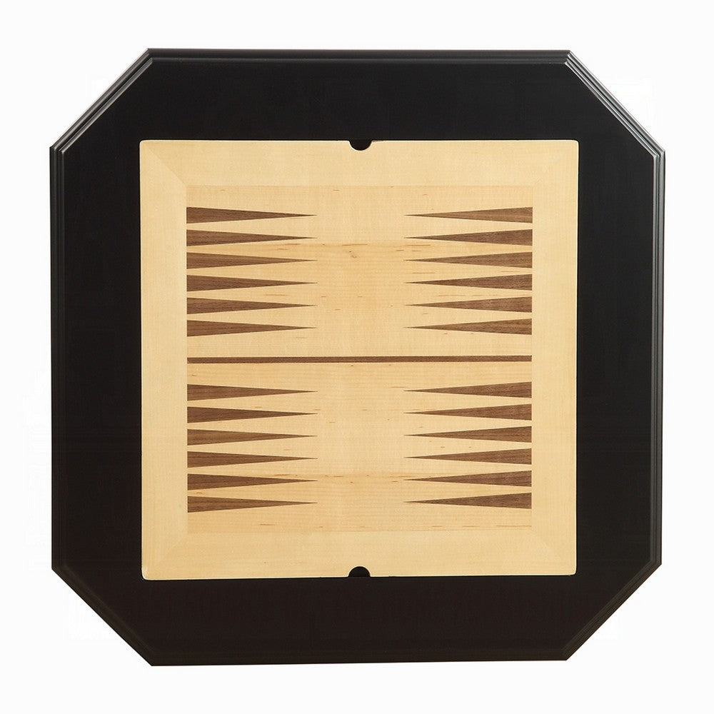 Boen Game Table for Backgammon, Piece Drawer, 28 Inch Top, Black Turned Base - BM351821