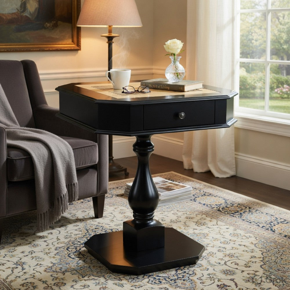 Boen Game Table for Backgammon, Piece Drawer, 28 Inch Top, Black Turned Base - BM351821