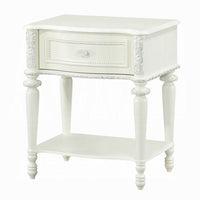Dorie Nightstand, Drawer & Shelf, Egg Molded Trim, Floral Carved Ivory Wood - BM351822