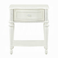 Dorie Nightstand, Drawer & Shelf, Egg Molded Trim, Floral Carved Ivory Wood - BM351822