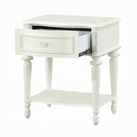 Dorie Nightstand, Drawer & Shelf, Egg Molded Trim, Floral Carved Ivory Wood - BM351822