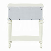 Dorie Nightstand, Drawer & Shelf, Egg Molded Trim, Floral Carved Ivory Wood - BM351822