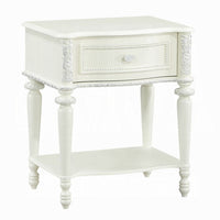 Dorie Nightstand, Drawer & Shelf, Egg Molded Trim, Floral Carved Ivory Wood - BM351822