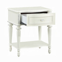 Dorie Nightstand, Drawer & Shelf, Egg Molded Trim, Floral Carved Ivory Wood - BM351822