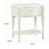 Dorie Nightstand, Drawer & Shelf, Egg Molded Trim, Floral Carved Ivory Wood - BM351822
