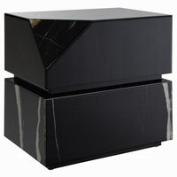 Ishi Side End Table, Faceted Marble Grain, Black Mirrored Glass 24 Inch - BM351826