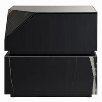 Ishi Side End Table, Faceted Marble Grain, Black Mirrored Glass 24 Inch - BM351826