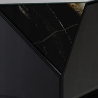 Ishi Side End Table, Faceted Marble Grain, Black Mirrored Glass 24 Inch - BM351826