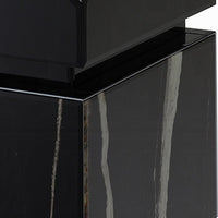 Ishi Side End Table, Faceted Marble Grain, Black Mirrored Glass 24 Inch - BM351826
