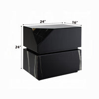 Ishi Side End Table, Faceted Marble Grain, Black Mirrored Glass 24 Inch - BM351826