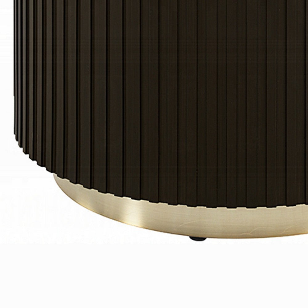 Jeh Side End Table, Faux Marble Top, Metal Trim, Fluted Brown Wood 20 Inch - BM351829