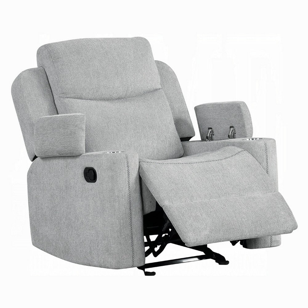 Alya Manual Motion Glider Recliner Chair, Storage Arms, Light Gray Chenille - BM351830