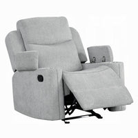 Alya Manual Motion Glider Recliner Chair, Storage Arms, Light Gray Chenille - BM351830