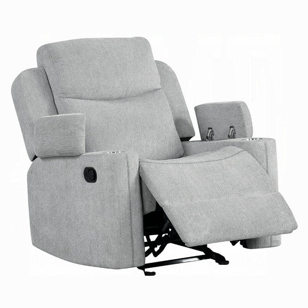 Alya Manual Motion Glider Recliner Chair, Storage Arms, Light Gray Chenille - BM351830