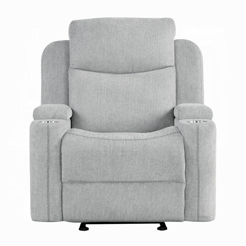 Alya Manual Motion Glider Recliner Chair, Storage Arms, Light Gray Chenille - BM351830
