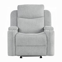 Alya Manual Motion Glider Recliner Chair, Storage Arms, Light Gray Chenille - BM351830