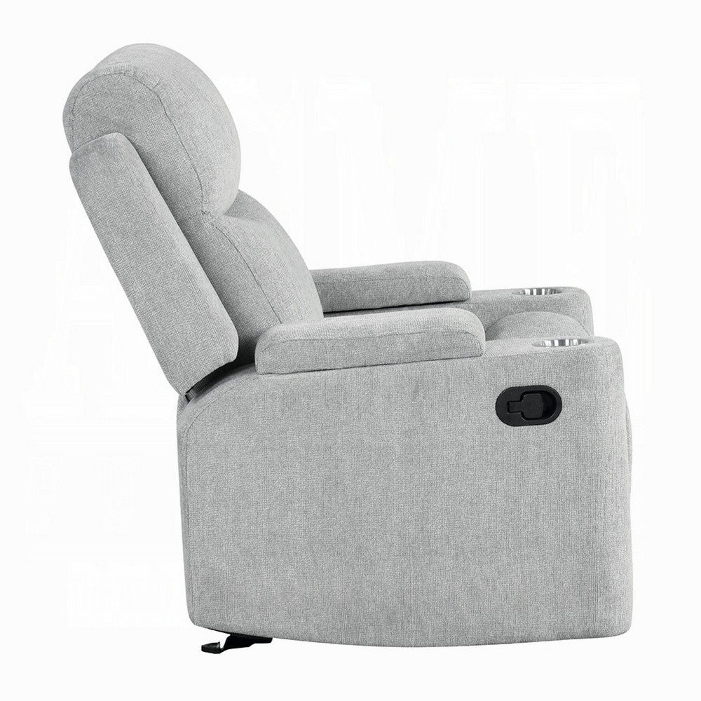 Alya Manual Motion Glider Recliner Chair, Storage Arms, Light Gray Chenille - BM351830