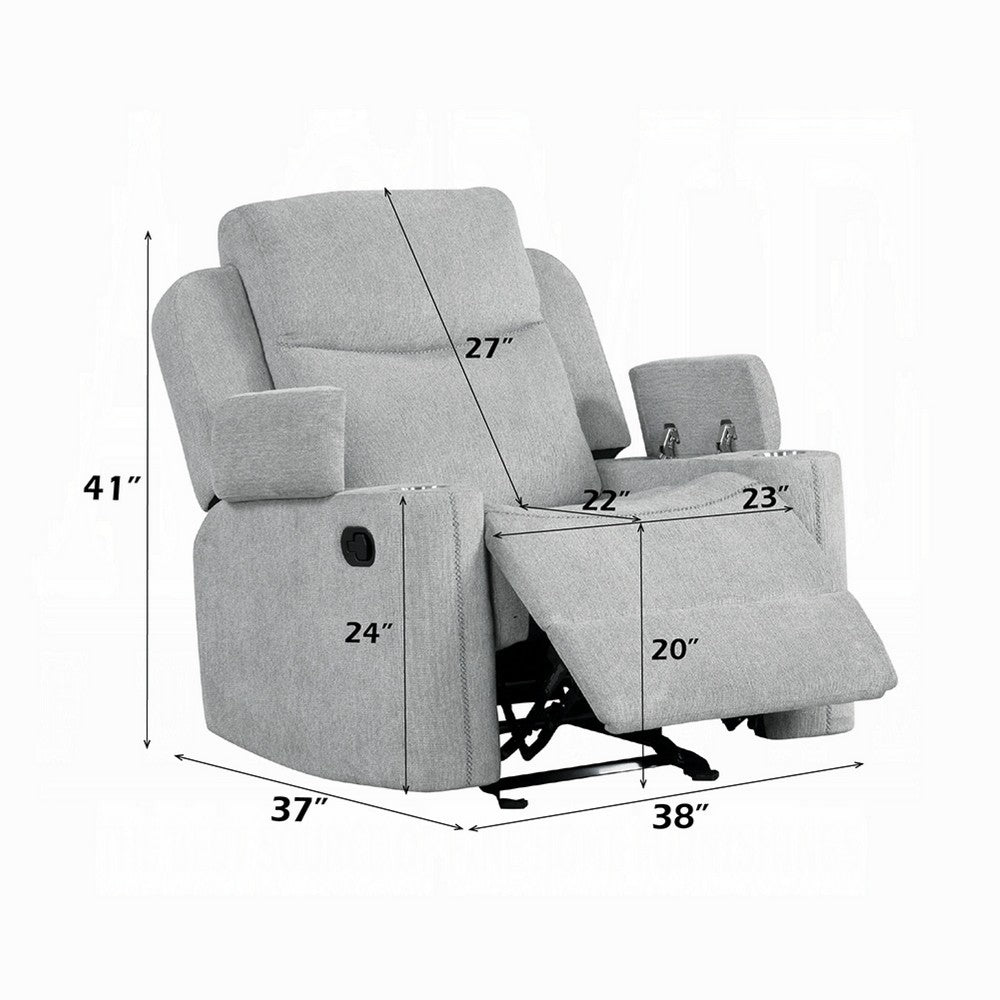Alya Manual Motion Glider Recliner Chair, Storage Arms, Light Gray Chenille - BM351830
