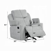 Alya Manual Motion Glider Recliner Chair, Storage Arms, Light Gray Chenille - BM351830