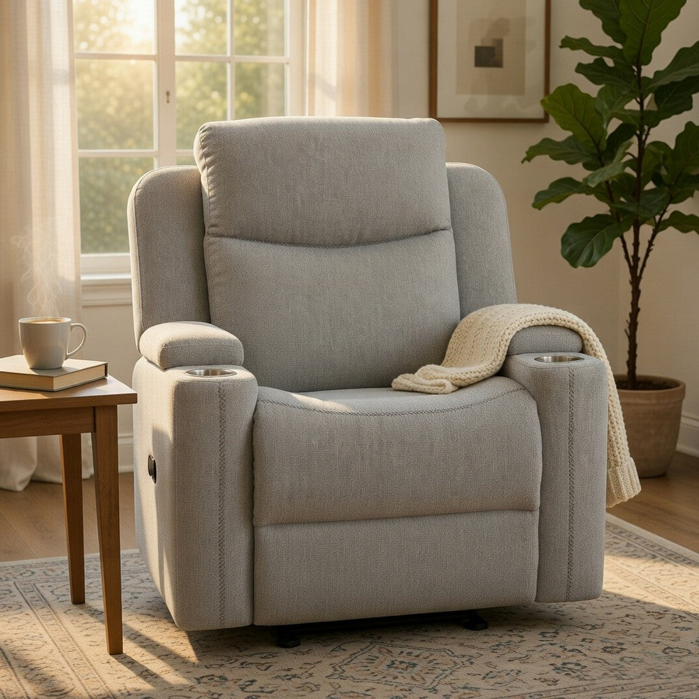 Alya Manual Motion Glider Recliner Chair, Storage Arms, Light Gray Chenille - BM351830