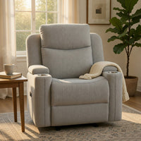 Alya Manual Motion Glider Recliner Chair, Storage Arms, Light Gray Chenille - BM351830