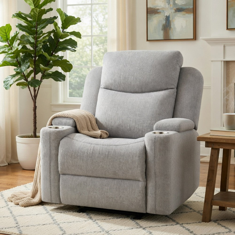 Alya Manual Motion Glider Recliner Chair, Storage Arms, Light Gray Chenille - BM351830