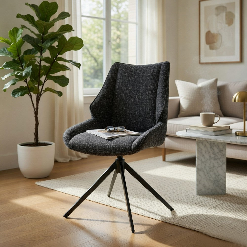 Maik Swivel Side Chair Set of 2, Wingback, Star Iron Base, Brown Chenille - BM351831