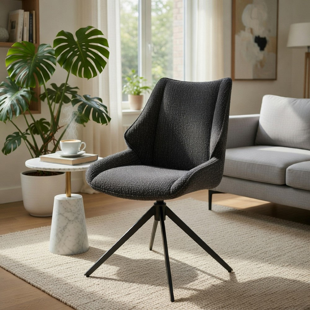 Maik Swivel Side Chair Set of 2, Wingback, Star Iron Base, Brown Chenille - BM351831