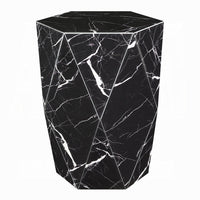 Kia Side End Table, Modern Hex Drum Shape, Faceted Black Glass 19 Inch - BM351832