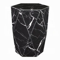 Kia Side End Table, Modern Hex Drum Shape, Faceted Black Glass 19 Inch - BM351832