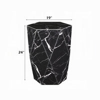 Kia Side End Table, Modern Hex Drum Shape, Faceted Black Glass 19 Inch - BM351832
