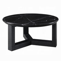 Kia Coffee Table, Round Marble Top, Three Leg Wood Base, Black 24 Inch - BM351833