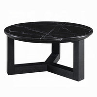 Kia Coffee Table, Round Marble Top, Three Leg Wood Base, Black 24 Inch - BM351833