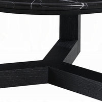 Kia Coffee Table, Round Marble Top, Three Leg Wood Base, Black 24 Inch - BM351833