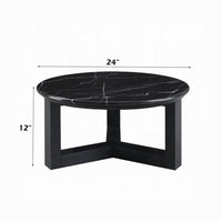 Kia Coffee Table, Round Marble Top, Three Leg Wood Base, Black 24 Inch - BM351833