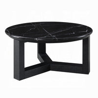 Kia Coffee Table, Round Marble Top and Three Leg Wood Base, Black 32 Inch - BM351834
