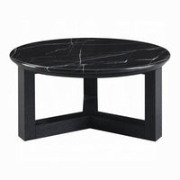 Kia Coffee Table, Round Marble Top and Three Leg Wood Base, Black 32 Inch - BM351834