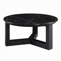 Kia Coffee Table, Round Marble Top and Three Leg Wood Base, Black 32 Inch - BM351834