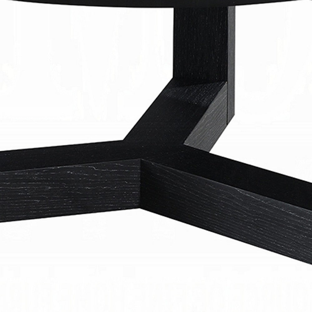 Kia Coffee Table, Round Marble Top and Three Leg Wood Base, Black 32 Inch - BM351834