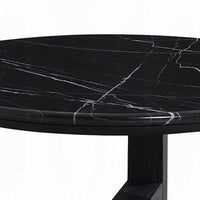 Kia Coffee Table, Round Marble Top and Three Leg Wood Base, Black 32 Inch - BM351834