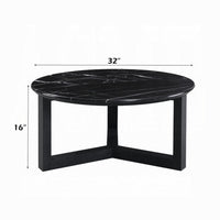 Kia Coffee Table, Round Marble Top and Three Leg Wood Base, Black 32 Inch - BM351834