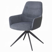 Husti Armchair Set of 2, Gray Fabric and Faux Leather, Black Iron Star Base - BM351835