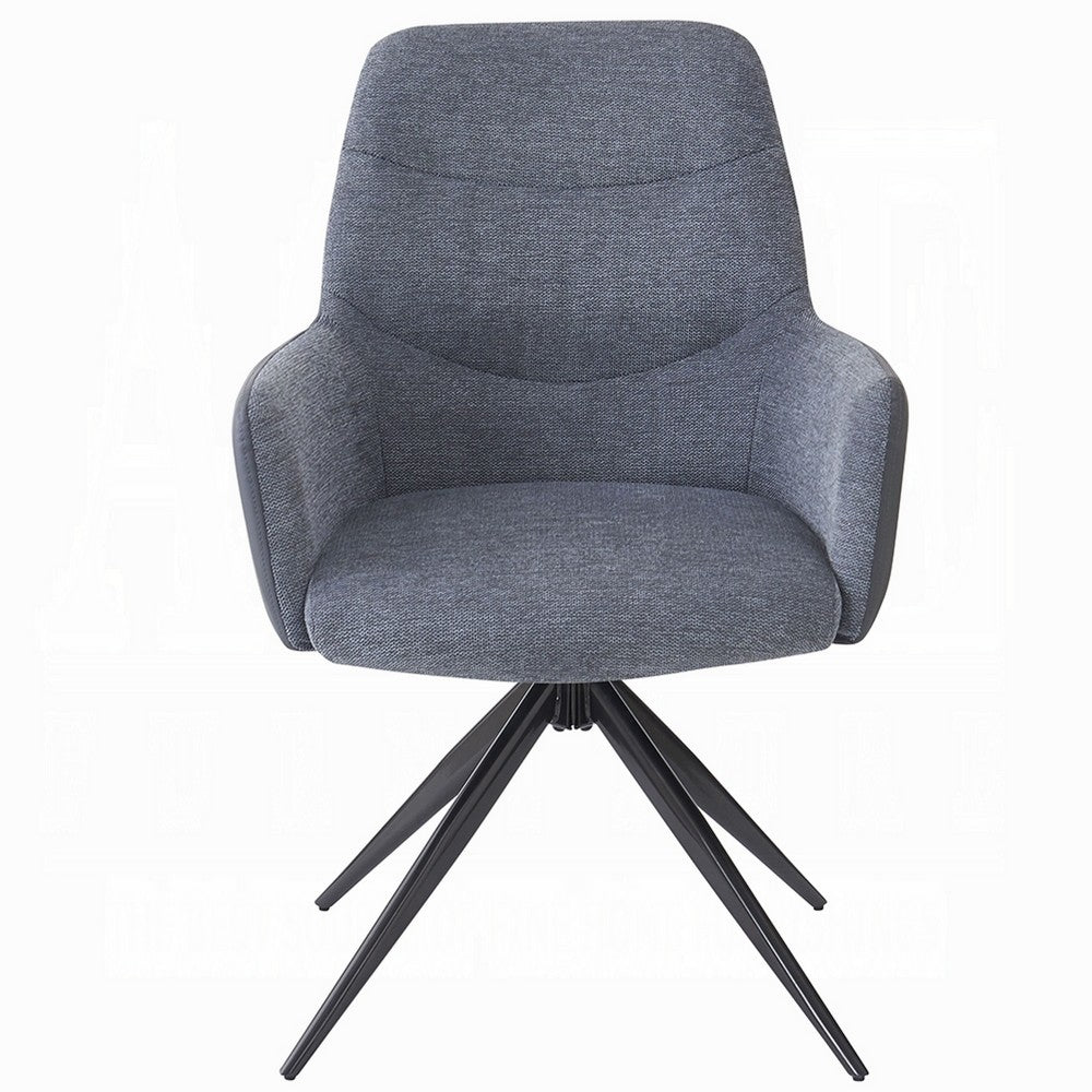 Husti Armchair Set of 2, Gray Fabric and Faux Leather, Black Iron Star Base - BM351835
