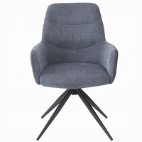 Husti Armchair Set of 2, Gray Fabric and Faux Leather, Black Iron Star Base - BM351835