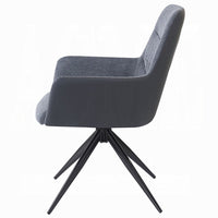 Husti Armchair Set of 2, Gray Fabric and Faux Leather, Black Iron Star Base - BM351835