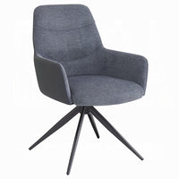 Husti Armchair Set of 2, Gray Fabric and Faux Leather, Black Iron Star Base - BM351835