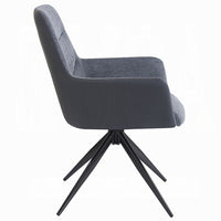 Husti Armchair Set of 2, Gray Fabric and Faux Leather, Black Iron Star Base - BM351835