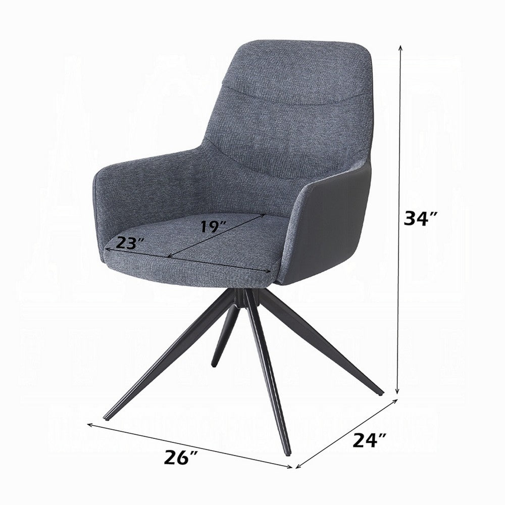 Husti Armchair Set of 2, Gray Fabric and Faux Leather, Black Iron Star Base - BM351835