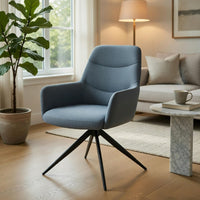Husti Armchair Set of 2, Gray Fabric and Faux Leather, Black Iron Star Base - BM351835